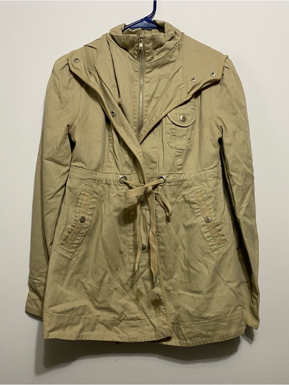 Charlotte Russe Jacket Womens Beige Medium Utility Military Cargo Drawstring